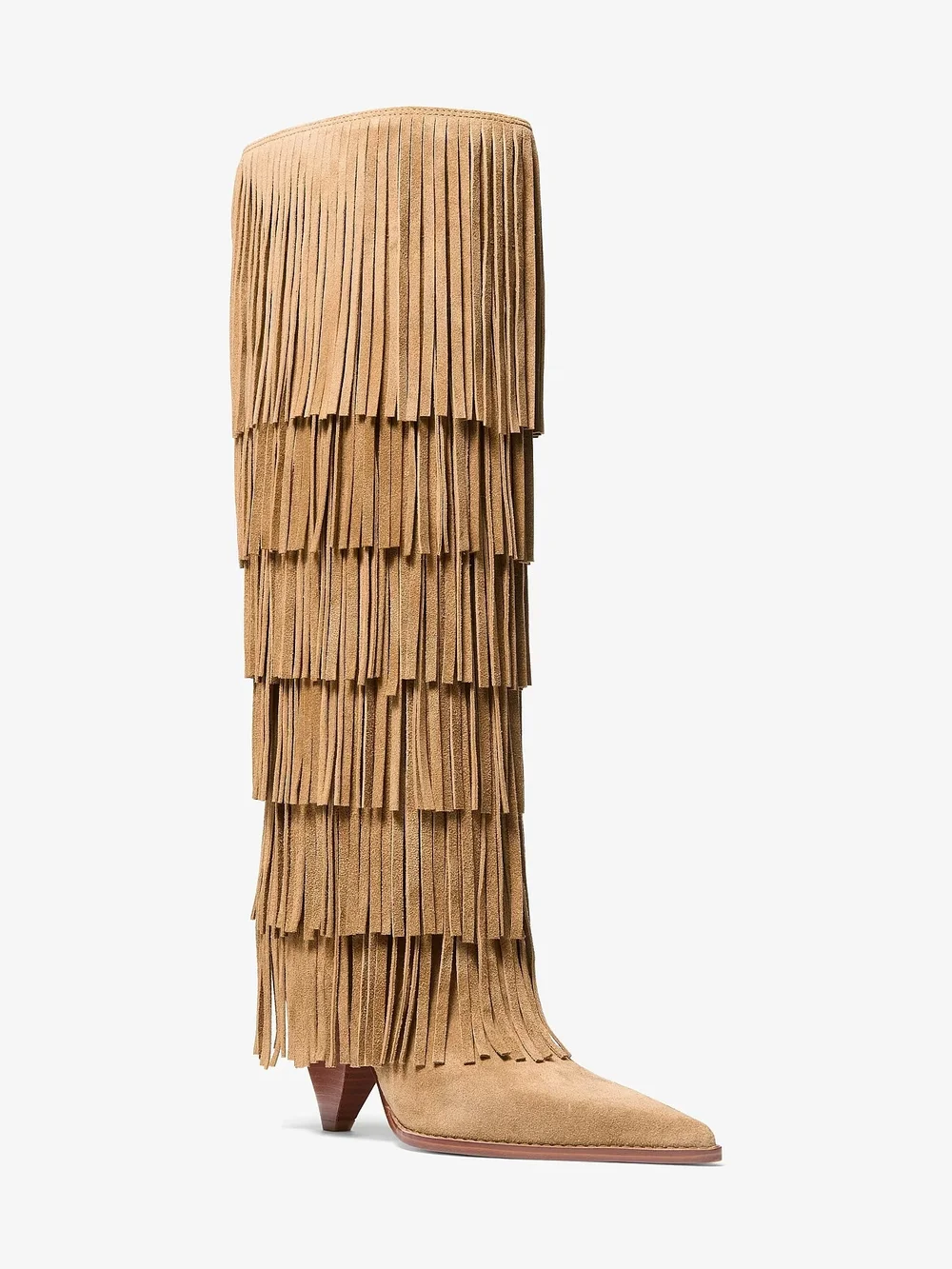 Michael Kors Tan Suede Over-the-Knee Fringe Boots Size 8M